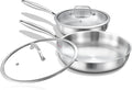 DELARLO Tri-ply Stainless Steel Frying Pan Set with Lid 8"10" Induction large Skillets Chef's Pan,Pots and Pans Set Kitchen Cookware Set Suitable for All Stove