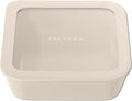Ceramic Coated Glass Food Storage Container | No PTFE, PFOA, PFAS, and BPA | Reusable Non Toxic Meal Prep Container with Glass Lid | Easy To Store | 5 Cup Square [Crema]