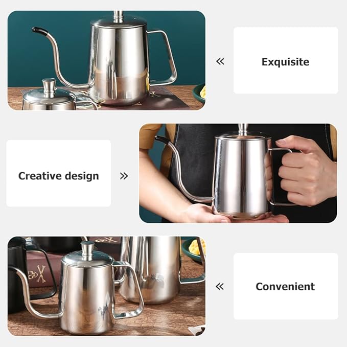 Toyvian Gooseneck Kettle 600ML Metal Coffee Kettle, Coffee Thin Spout, Gooseneck Pitcher, Narrow Spout Pot, Dripper Stainless Steel Water Bottle