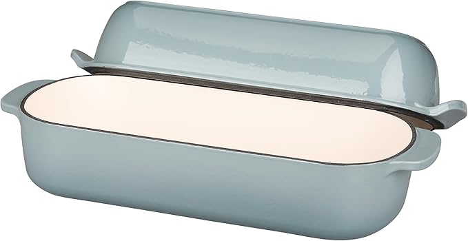 Enameled Cast Iron Loaf Pan with Lid, Dutch Oven Bread pan for Homemade Sourdough Bread Baking, 12.5x5.5 inch, 5qt, Seasalt