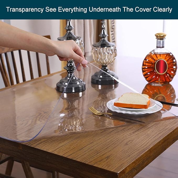 Wadrac Multi-Size Clear Table Protector Custom Eco Plastic Tablecloth Desk Cover Non-Slip Protective Pads Waterproof 5ft Long 1.5mm thcik 24x56 Rectangle Vinyl Cover PVC DeskMat for Coffee Tabletop