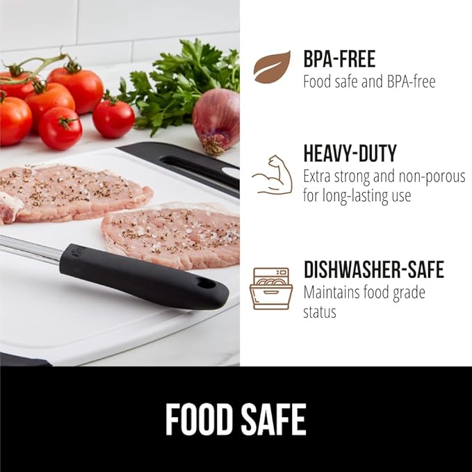 GORILLA GRIP BPA-Free Reversible Kitchen Cutting Board Set of 3, US Designed, Nonporous, Juice Grooves Catch Liquid, Slip Resistant Border, Durable Food Chopping Boards, Holiday Prep Essentials, Black