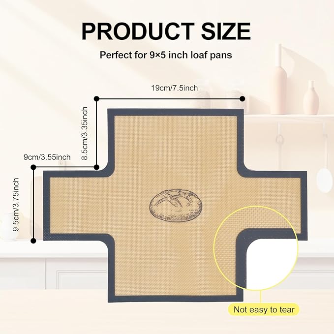 2 Pcs Thickened Silicone Bread loaf pan liners for baking bread 9x5，Silicone Baking Mat for 9x5 Inch Loaf Pan, Nonstick & Reusable, Easy to Clean, High-Temp Resistant (Black and Gray)