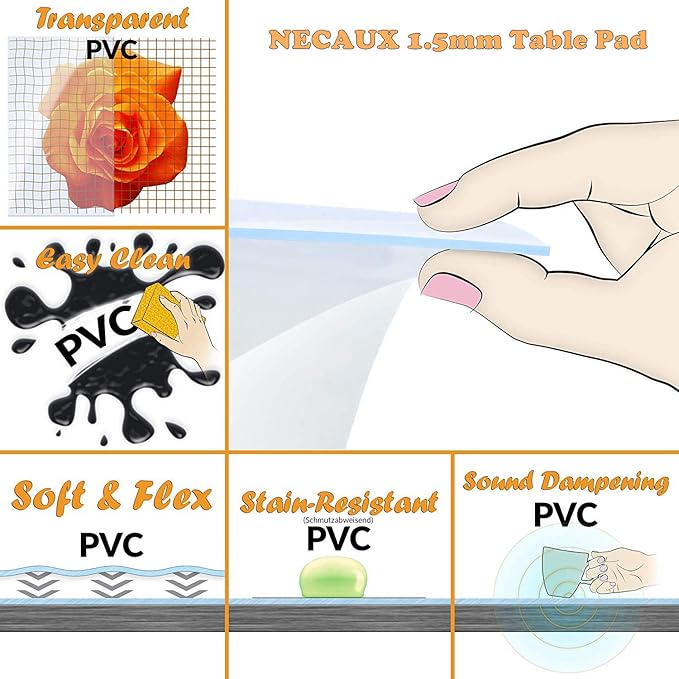 NECAUX Custom Multisize 1.5mm Thick Frosted PVC Table Cover Protector - 42 x 86 Inch Plastic Kitchen Wood Grain Vinyl Transparent Table Cover Plastic Protective Table Pad for Dining Room Table
