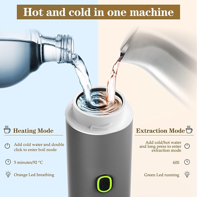 Portable Coffee Maker, Espresso Machine for camping, Travel Coffee Maker with USB-C, 3-in-1 Small Espresso Machine with Ground Coffee & Capsules (NS＆DG) for RV, Hiking, Office(Grey)