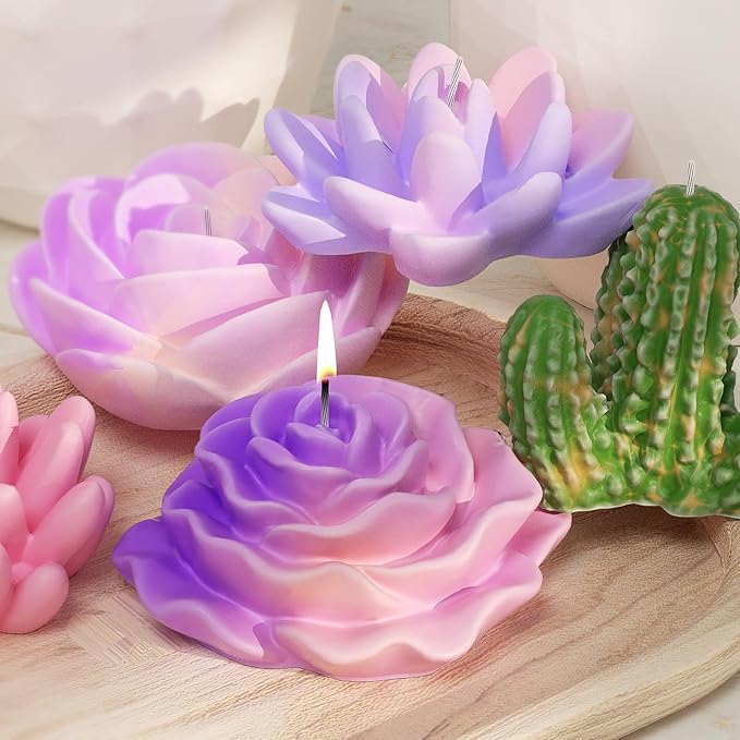 9 Pack Flower Succulent Candle Mold Resin Casting Silicone Molds for Home Decor & Candle Making Wave Spiral Mold