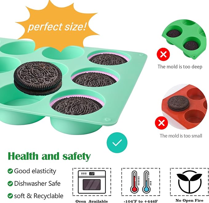 Actvty Round Chocolate Cookie Molds, 3 Pieces 12-Cavity Cylinder Chocolate Silicone Molds for Covered Oreo, Cookies Candy Jelly Mini Cakes and Muffin Baking(Green)