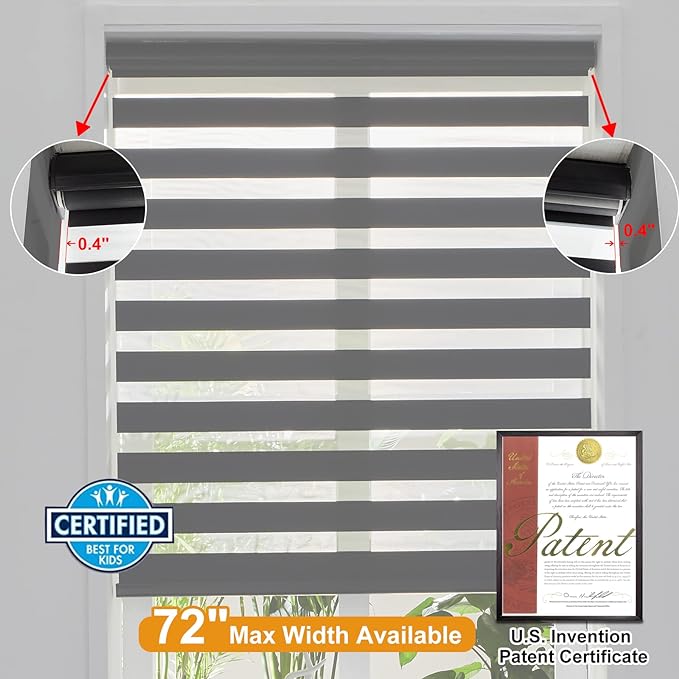 Persilux Cordless Zebra Blinds for Windows (35" W X 47" H, Black) Free-Stop Dual Layer Roller Windows Shades for Day and Night, Light Filtering Sheer Shades for Home, Easy to Install