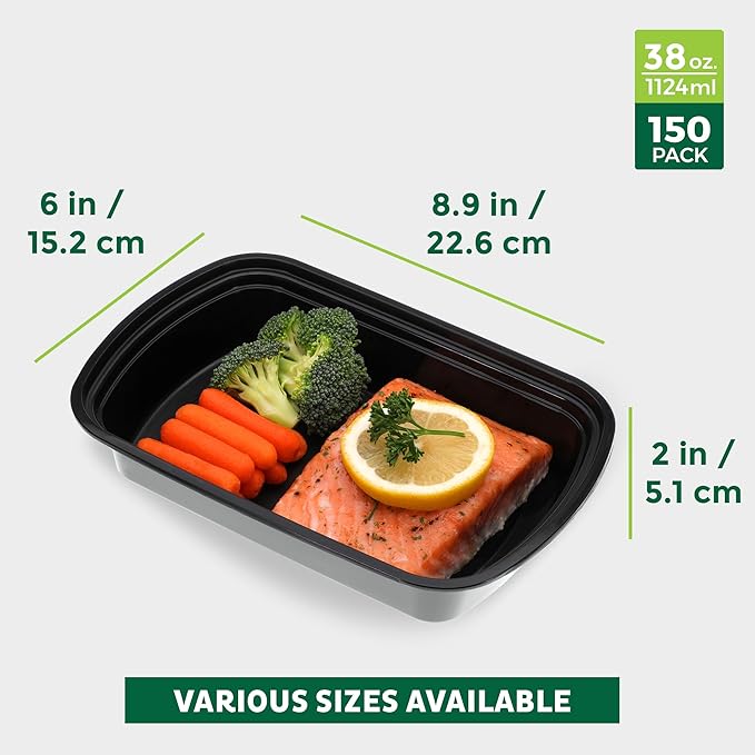 Freshware Meal Prep Containers [150 Pack] 1 Compartment Food Containers with Lids, Bento Box, Stackable, Microwave/Dishwasher Safe (38 oz)