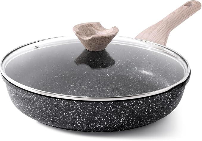 Kordisen Frying Pans Nonstick with Lid, 12.5 Inch Large Skillet with Lid, Induction Cooking Pan, Stay-Cool Handle, Compatible with All Stovetops, PFOA Free