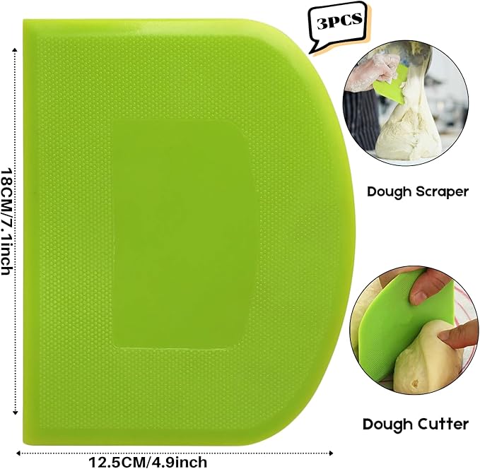 SURDOCA Dough Scraper Bench Scraper - 3P 7.1x4.9" Plastic Flexible Bowl Scraper, Sharp Edge & Angles Cake Scraper. Non-Slip Bakeware Decorating Tools Sculpting & Modeling Tools - Blue+White+Blue