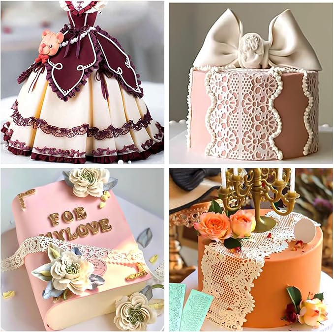 GROWTAIL Lace Molds Silicone,Cake Fondant Embossing Mat,Lace Molds for Cake Decorating Edible Lace