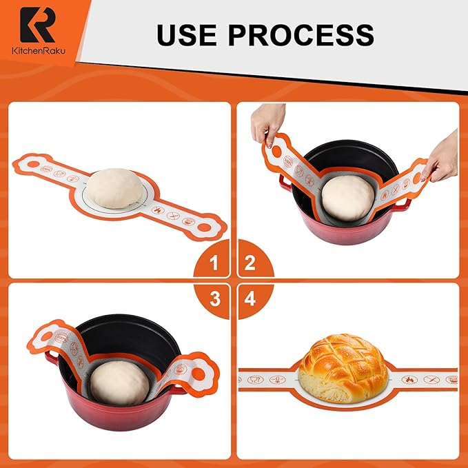 Cook's Aid 2 Pcs Silicone Bread Sling for Dutch Oven, Non-Stick Bread Baking Mat Set, Reusable Sourdough Bread Sling with Long Handles for Easier Transfer for Dough