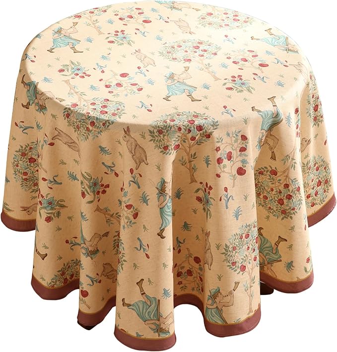 patdrea Designer Linen Beige Round Tablecloth,Vintage Italian Trees Pattern Table Cloth,Decoration Table Cover Cloth for Kitchen Dining Christmas,Tea Party,Thanksgiving,Diameter 67"-Tatiana a