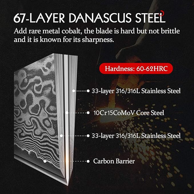 HEZHEN 7 inch Nakiri Knife Japanese High Carbon Steel-Super Durable Cooking Knife-67 Layers of Damascus Steel Sharp Blade -Ergonomic Design for Figured Sycamore Wood Handle