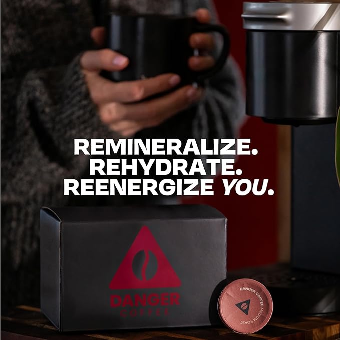 Danger Coffee by Dave Asprey, Remineralized, Mold Free & Lab Tested Compostable Pods | Medium Roast 12 Pods