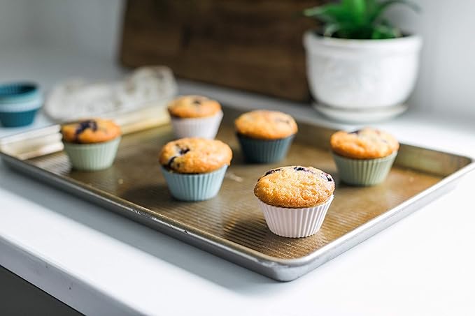 The Silicone Kitchen Reusable Silicone Baking Cup Silicone Muffin Liners for Cupcakes, BPA Free, Regular, 24 Pack, White Blue Green