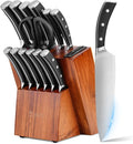 Knife Set, Jourmet 15-Piece Kitchen Knife Set with Block and Sharpener, High Carbon Stainless Steel Sharp Knives, Anti-slip Ergonomic Handle, Black Knife Block Set