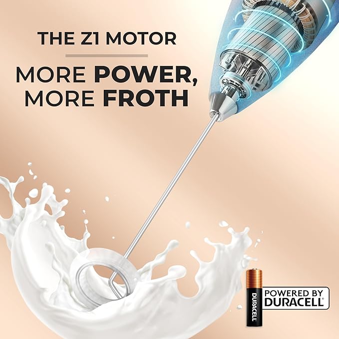 Zulay Kitchen Powerful Milk Frother Wand With 4 AA Duracell Batteries - Ultra Fast Handheld Drink Mixer - Electric Whisk Foam Maker for Coffee, Lattes, Cappuccino, Matcha & Creamer