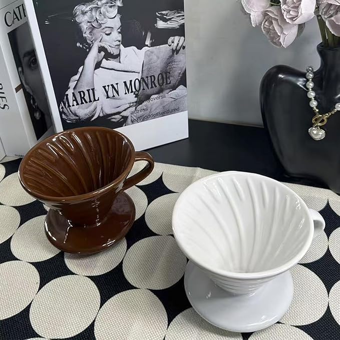 Pour Over Coffee Maker, Single Cup Coffee Dripper, Manual Porcelain Slow Brewing Accessories for Travel, Camping, Office, Home, Cafe, Coffee Gifts (White, Small,1-2Cups)
