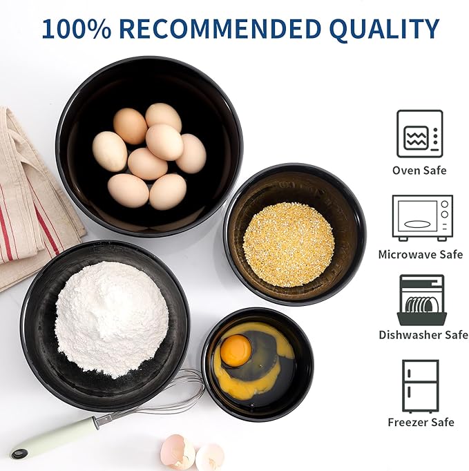 Hasense Mixing Bowls for Cooking, Baking, Ceramic Serving Dishes Set of 4 for Salad, Fruits, Popcorn, Versatile Nesting Bowls for Housewarming Gift, 2.1/1.5/1.0/0.5 Qt, Dishwasher & Microwave Safe