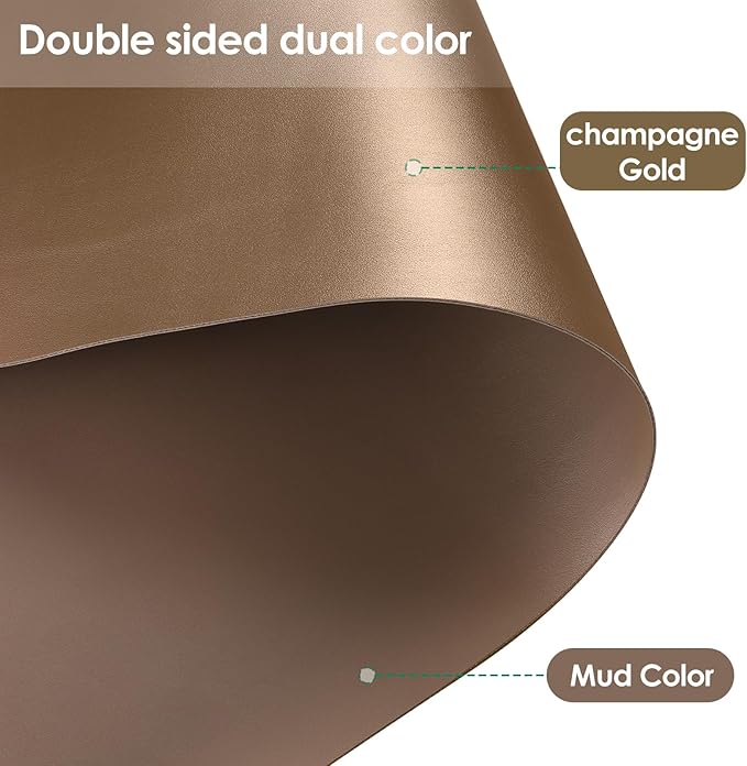Leather Desk Mat,1.8mm Thick,12x66 Inch Desk Cover,Gold Desk Mat,Desk Protector Mat,Dresser Cover Top,Vanity Protector Mat,Vanity Cover(Mud Color+Champagne Gold,12×66)