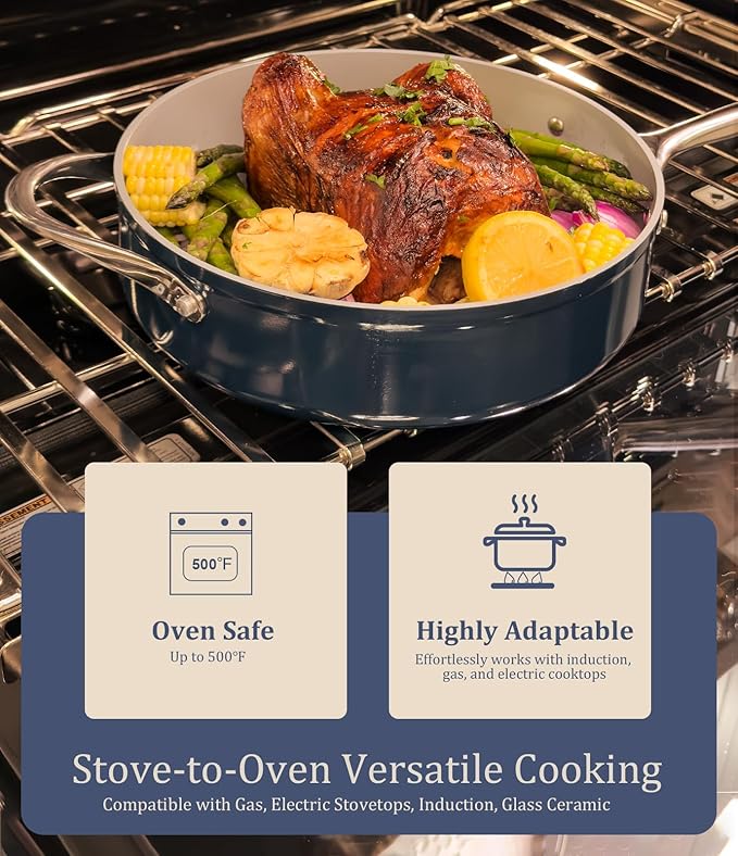 Stock Pot 4.5qt Dutch Oven with Lid (9.5") Nonstick Ceramic Coated Non-Toxic PFAS-Free Even Heat Distribution for Braising, Baking Bread & Soups, Compatible for All Cooktops(Induction/Gas/Electric) Oven Safe to 500°F (Cream)