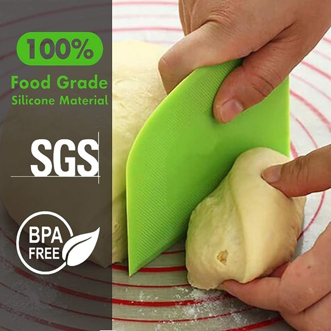 SURDOCA Dough Scraper Bench Scraper - 3P 8.3x5.5" Plastic Flexible Bowl Scraper, Sharp Edge & Angles Cake Scraper. Non-Slip Bakeware Decorating Tools Sculpting & Modeling Tools - Blue+Green+Blue