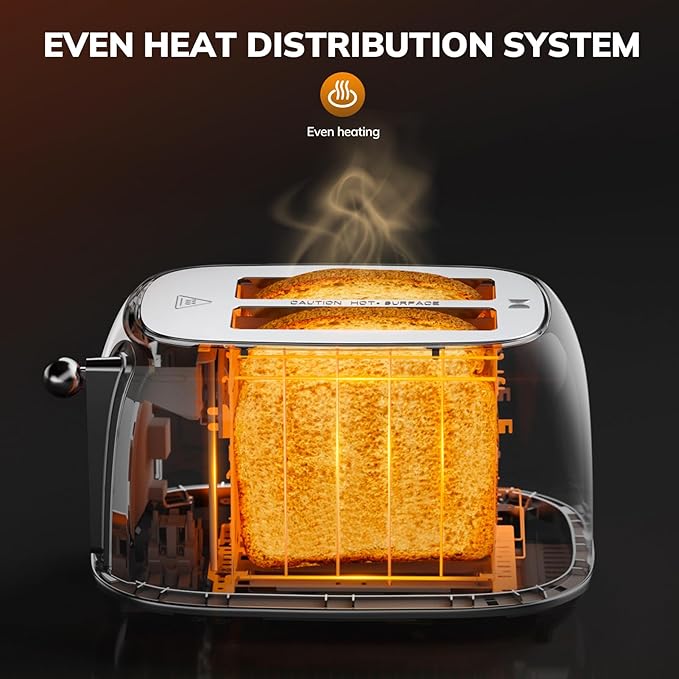 Keenstone Smart Touch Screen Toaster 2 Slice, Retro Wide Slot Stainless Steel Toaster with 6 Browning Levels, Reheat & Defrost, for Bagel, Toast, Bread, Removable Crumb Tray, Pink