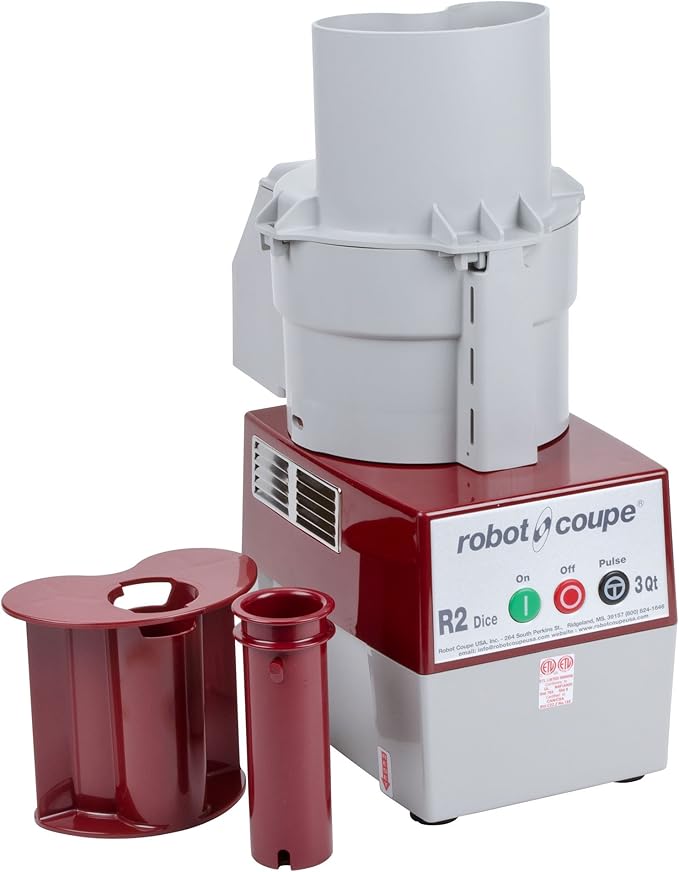 Robot Coupe R2 Dice Continuous Feed Combination Food Processor Dicer with 3-Quart Polycarbonate Bowl, Gray, 120-Volts