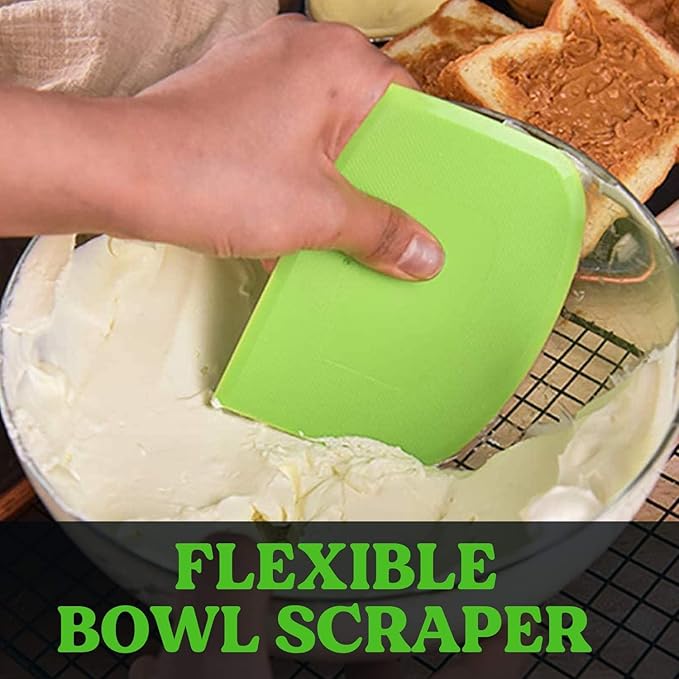 SURDOCA Dough Scraper Bench Scraper - 3P 7.1x4.9" Plastic Flexible Bowl Scraper, Sharp Edge & Angles Cake Scraper. Non-Slip Bakeware Decorating Tools Sculpting & Modeling Tools - Pure Green