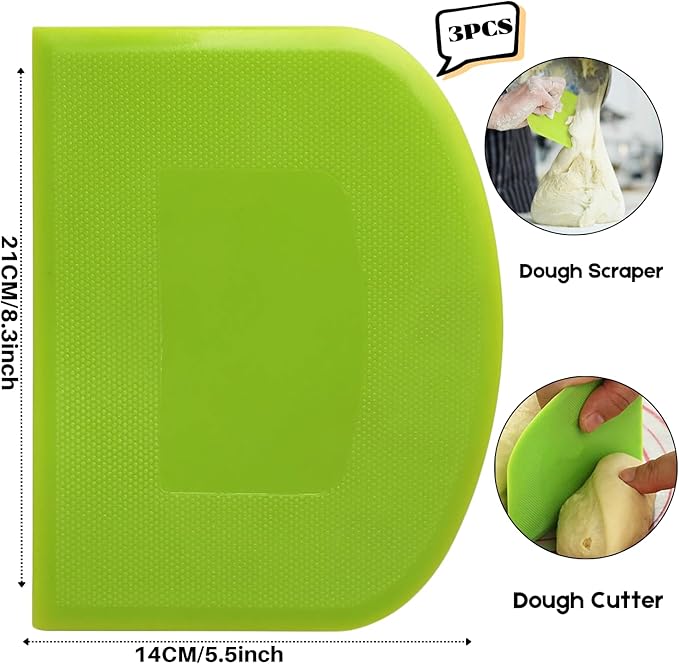 SURDOCA Dough Scraper Bench Scraper - 3P 8.3x5.5" Plastic Flexible Bowl Scraper, Sharp Edge & Angles Cake Scraper. Non-Slip Bakeware Decorating Tools Sculpting & Modeling Tools - Blue+Green+Blue