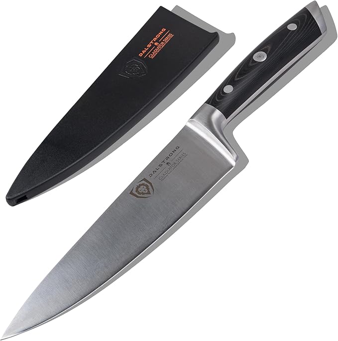 DALSTRONG Chef Knife - 8 inch Blade - Gladiator Series ELITE - Forged HC German Steel Chef's Knife - Razor Sharp Kitchen Knife - Professional Full Tang Knife - Black G10 Handle - Sheath -NSF Certified