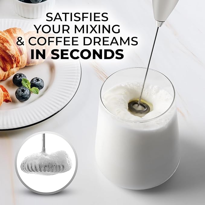 Zulay Powerful Milk Frother for Coffee with Upgraded Titanium Motor - Handheld Electric Whisk, Milk Foamer, Mini Mixer & Coffee Blender for Frappe, Latte, Matcha, No Stand - Silver