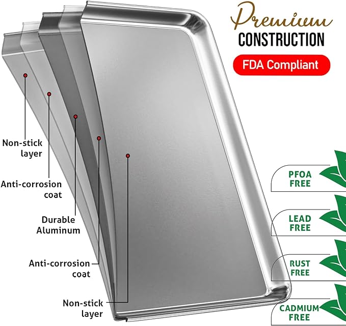 JoyTable Aluminum Baking Sheet Set, 2 Pack Large Sheet Pan, Commercial Quality Cookie Sheets for Baking or Roasting Non-Stick, 21 x 15 Inch Warp Resistant Aluminum Baking Pan