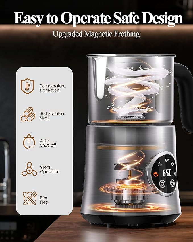5 in 1 Electric Milk Frother: 16.9oz/500ml Large Capacity Dishwasher Safe Milk Steamer for Hot & Cold Milk Froth - Automatic Milk Frother & Warmer for Latte, Cappuccinos, Macchiato, Hot Chocolate