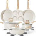 13 Pcs Pots and Pans Set, Nonstick Cookware Sets White Granite Induction Cookware, Non-toxic Healthy Non stick Kitchen Cooking Set with Frying Pans Set, Saucepans (PFAS/PFOA/PFOS Free)