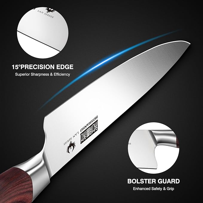 HOSHANHO 5-Piece Japanese Style Kitchen Knife Set,Professional Ultra Sharp High-Carbon Stainless Steel Chefs Knives with Ergonomic Wood Handle,Elegant Box Packaging