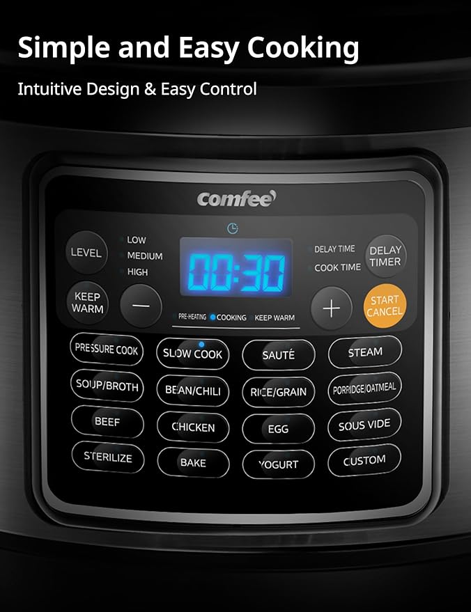 COMFEE’ 16 in 1 Electric Pressure Cooker Instant Multi Cooker Olla de Presion Non-Stick Pot Yogurt Maker Rice Cooker Sauté Steamer 8 Quarts Stainless Steel