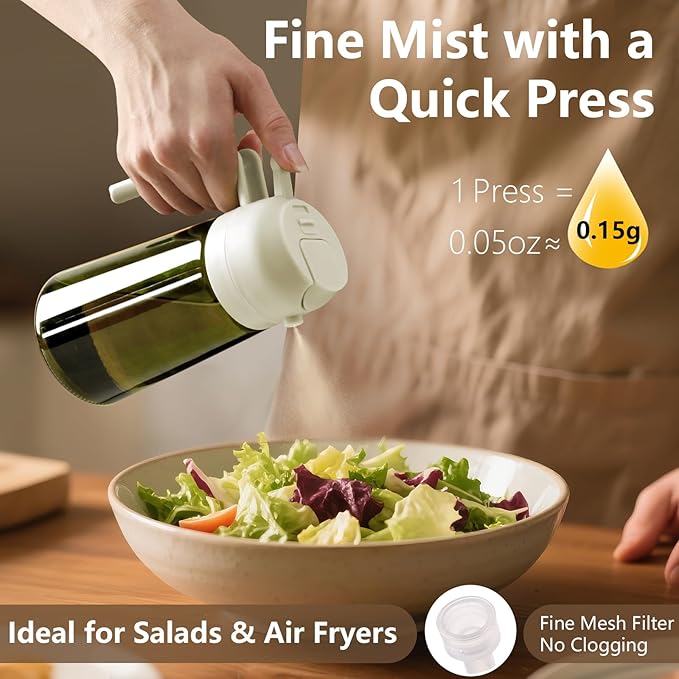 2PCS Olive Oil Dispenser and Oil Sprayer – 16oz/470ml Glass Light-Proof Oil Pourer for Kitchen, Air Fryer, Cooking, Salad, and BBQ