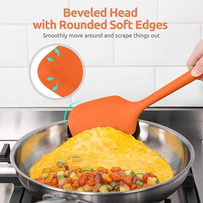 Silicone Kitchen Cooking Utensil Set: U-Taste 600ºF Heat Resistant 13.6in Extra Long Kitchen Tools, Food-Grade Non-Stick Spatula Turner Spoon Ladle for Stir Frying, Serving, Mixing (5 Pieces, Orange)