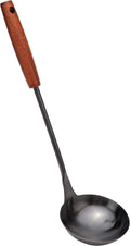 Soup Ladle 14.2 inches Wok Utensils Stainless Steel Soup Ladle Rust Proof Soup Ladle With Ergonomic Wooden Handle Soup Serving Spoon Ladles For Cooking, Gravy, Sauces, and More
