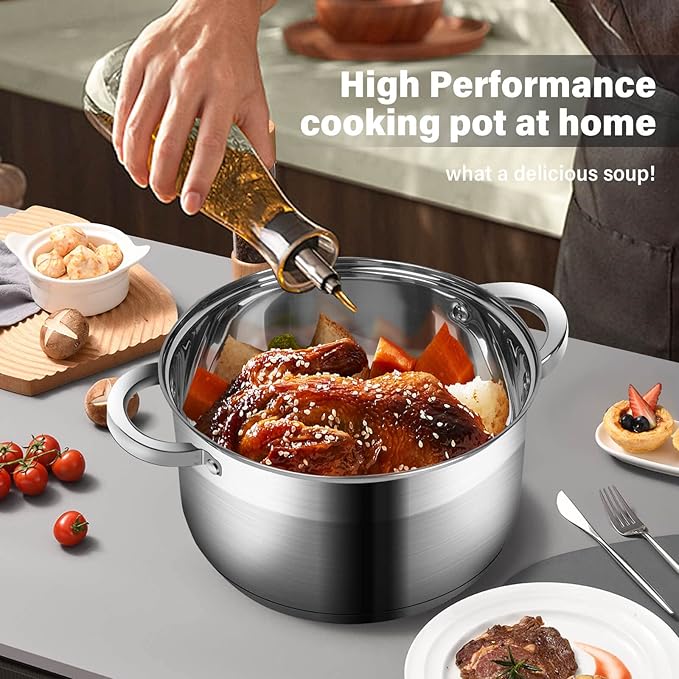 Stainless Steel Stockpot with Lid - 10 Quart Soup Pot for Induction Cooking