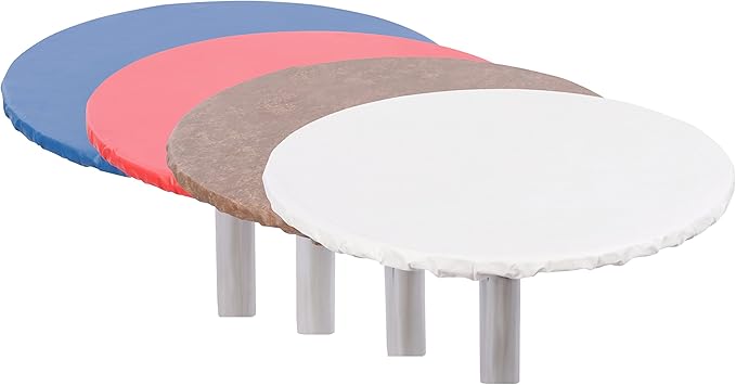 Yourtablecloth Heavy Duty Vinyl Round Fitted Tablecloth (Table Cover) with Flannel Backing Vibrant Colors Elasticized Tablecloth Great for Indoor and Outdoor Dining and Playing Cards 42” Sand