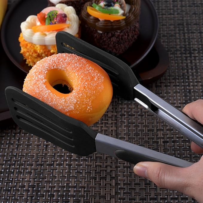 Cooking Tongs 9 inches and 12 inches Stainless Steel Kitchen Silicone Serving Tong Heat Resistant Meat Turner Spatula Tongs with Locking Handle Joint