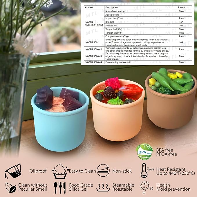 4 Pack 8.5 oz Silicone Food Storage Containers with Lids, 1-Cup Reusable Snack Fruits Containers Cups, Leak Proof Soup Freezer Molds Small Lunch Box BPA Free for Kids Baby Daycare School Travel