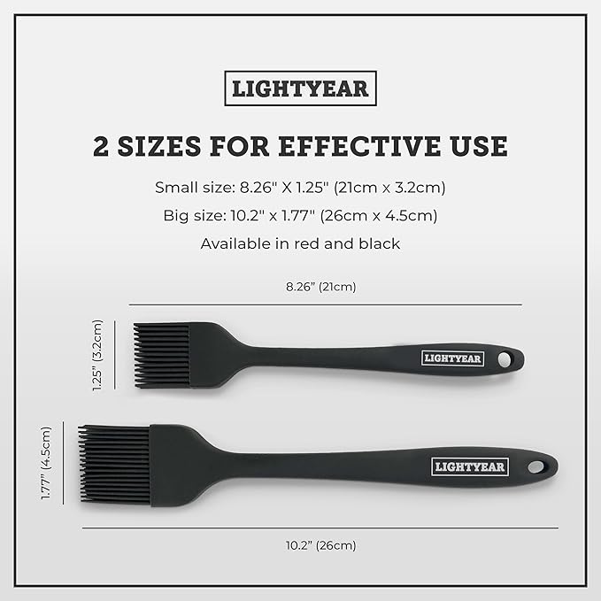 Lightyear Silicone Basting Pastry Brush Set (2 Pcs) ❘ 450°F Heat Resistant Oil Brush for Your Kitchen - Ideal For BBQ’s, Baking & Cooking | 100% Food Grade Silicone - BPA Free & Dishwasher Safe