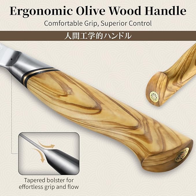 TIVOLI Japanese Gyuto Knife 10 Inch– VG-10 Damascus Chef Knife with Razor Sharp Blade and Ergonomic Olive Wood Handle, Ideal for Meat, Vegetables & Daily Cooking