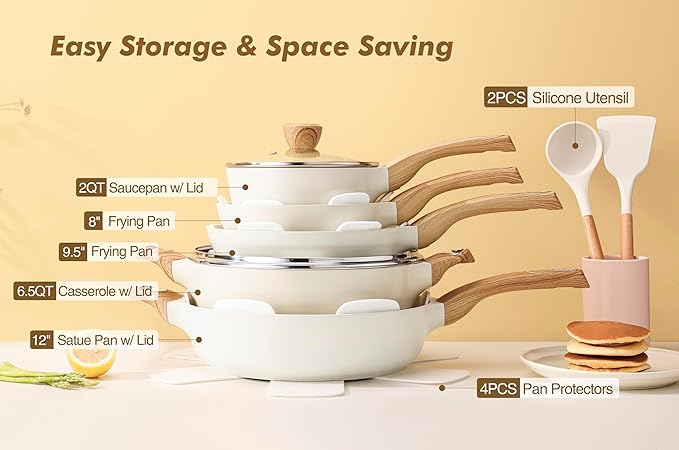 SENSARTE Ceramic Cookware Set, Pots and Pans Set Non stick, 14-Piece Induction Cookware, Non toxic Healthy Non Stick Kitchen Cooking Set, with Frying Pans Set, PFAS PTFE PFOA PFOS Free