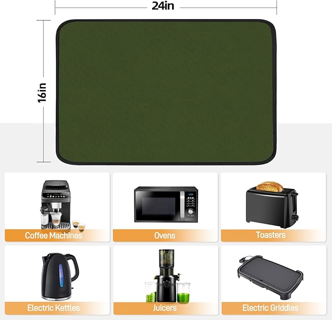Heat Resistant Mats for Countertop - Fireproof 16x24 in Heat Resistant Mats for Air Fryer - Kitchen Countertop Protector Hot Pad for Air Fryer, Coffee Maker, Stand Mixer, Oven 2PCS - Green